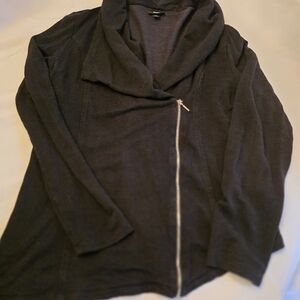 Messino Black Asymmetrical Zip Jacket | Soft Knit Moto Style | M